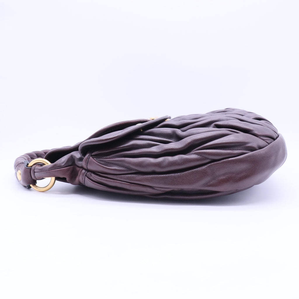 Pleated Leather Hobo Burgundy Leather