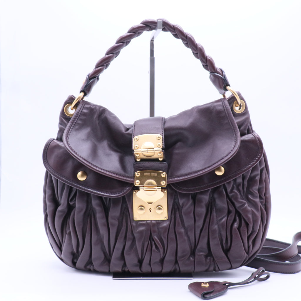 Pleated Leather Hobo Burgundy Leather