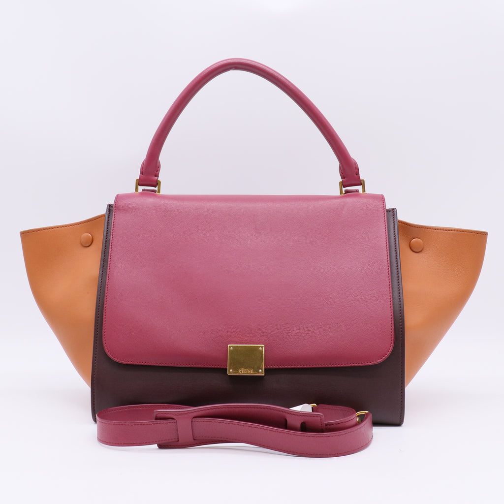 Tri-Color Leather and Suede Small Trapeze Top Handle Bag B22572