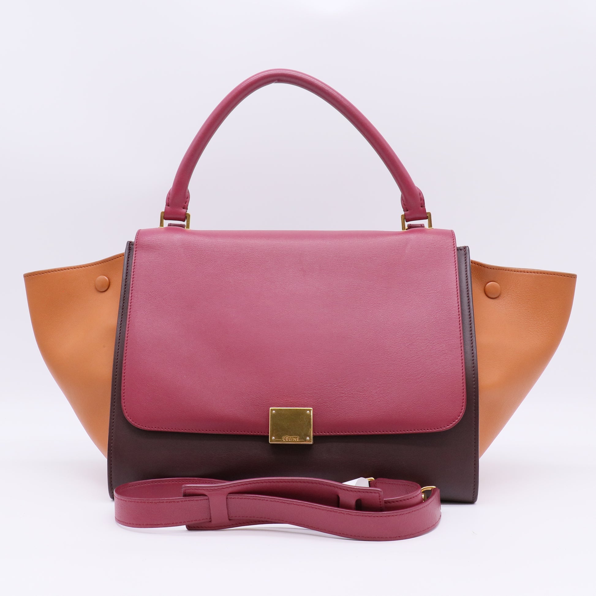 Tri-Color Leather and Suede Small Trapeze Top Handle Bag B22572