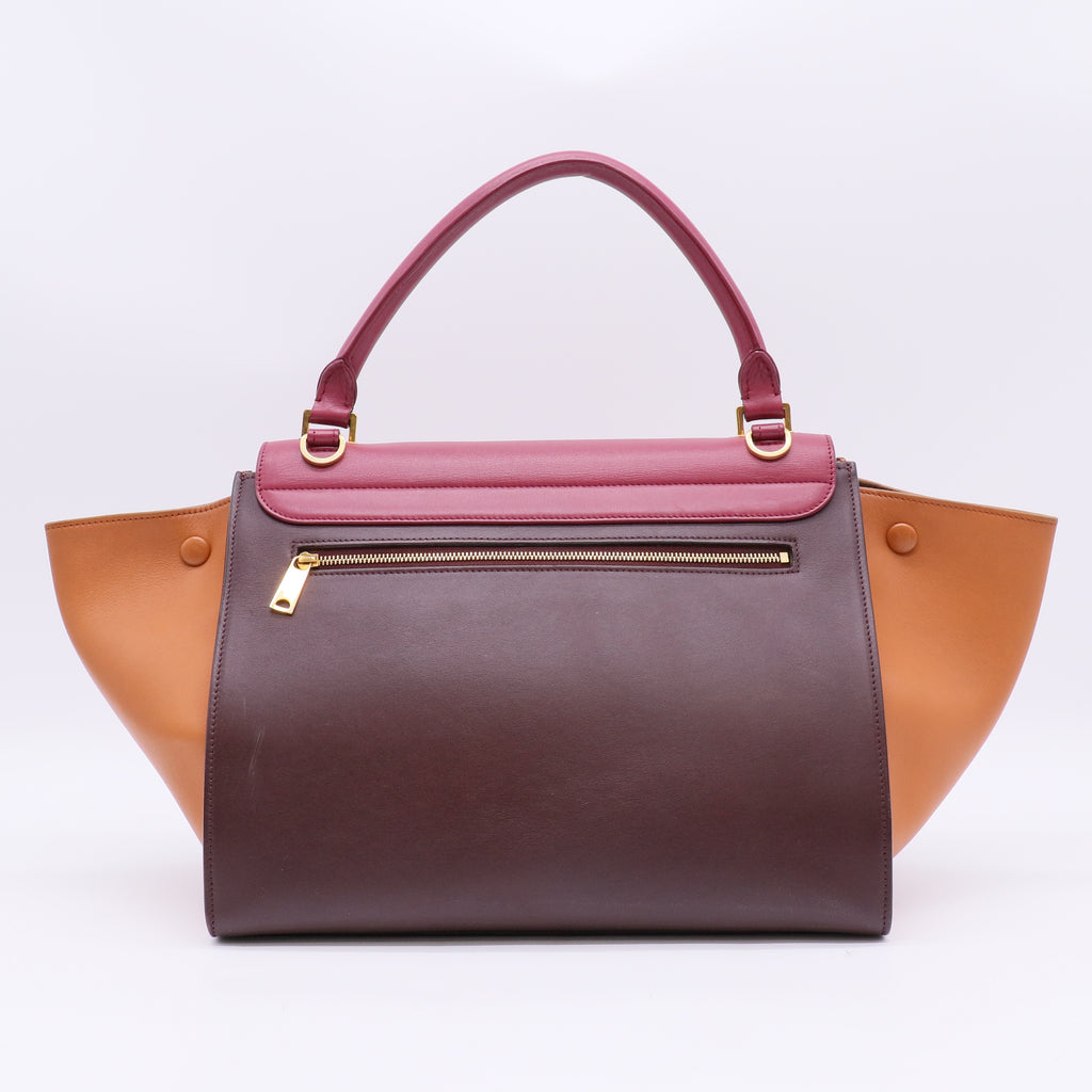 Tri-Color Leather and Suede Small Trapeze Top Handle Bag B22572