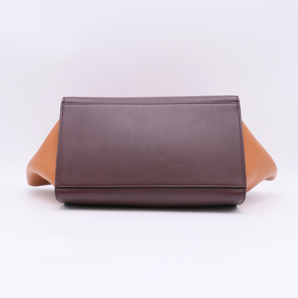 Tri-Color Leather and Suede Small Trapeze Top Handle Bag B22572