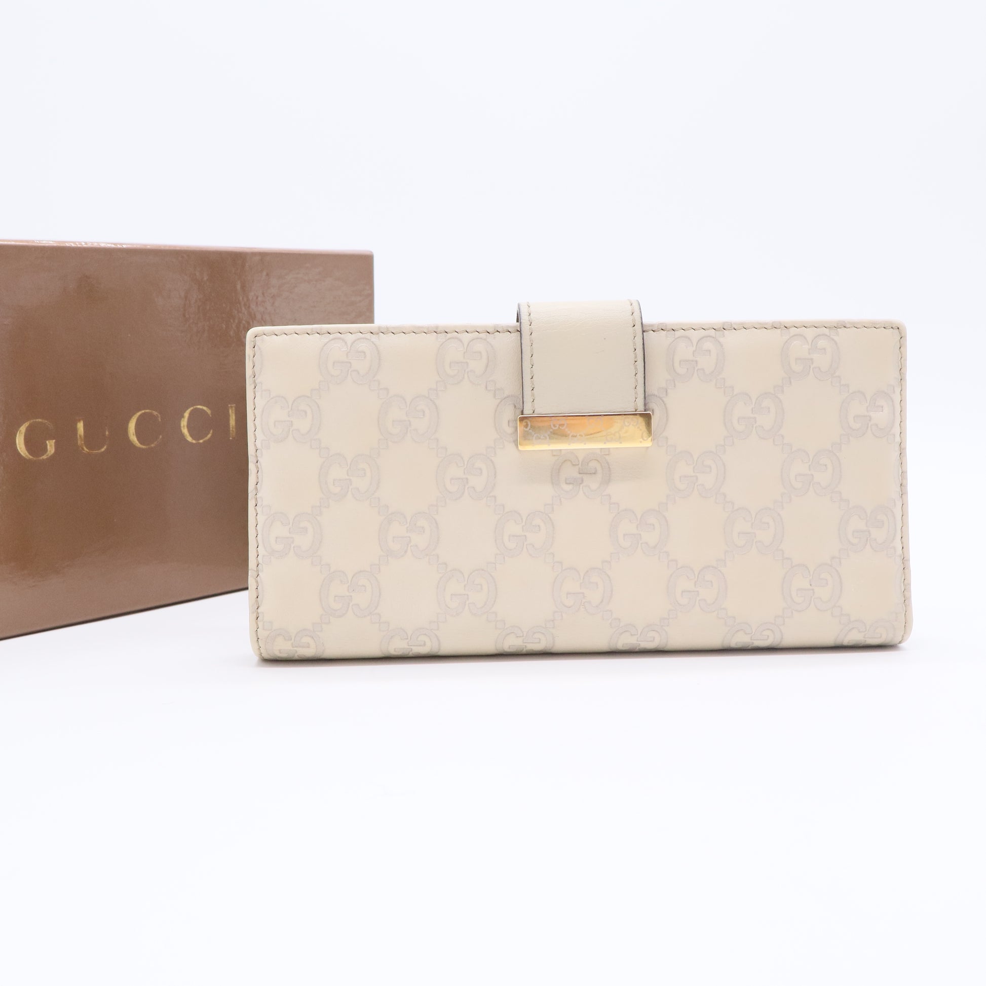 Guccissima Margaux Calfskin Icon Bar Continental Flap Wallet Mystic White