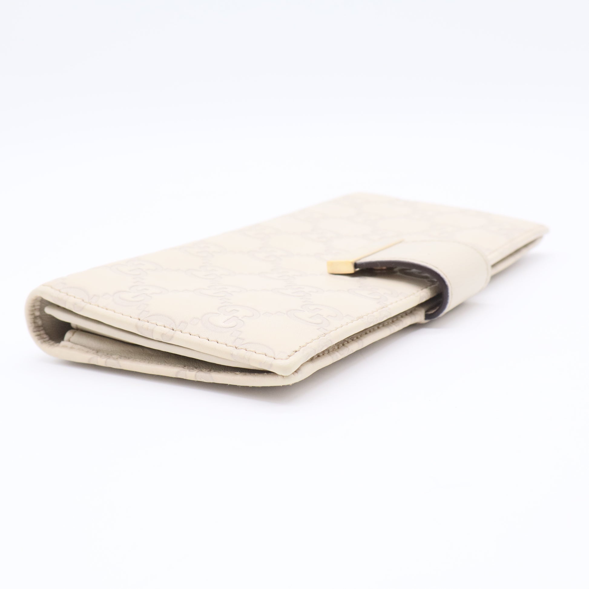 Guccissima Margaux Calfskin Icon Bar Continental Flap Wallet Mystic White