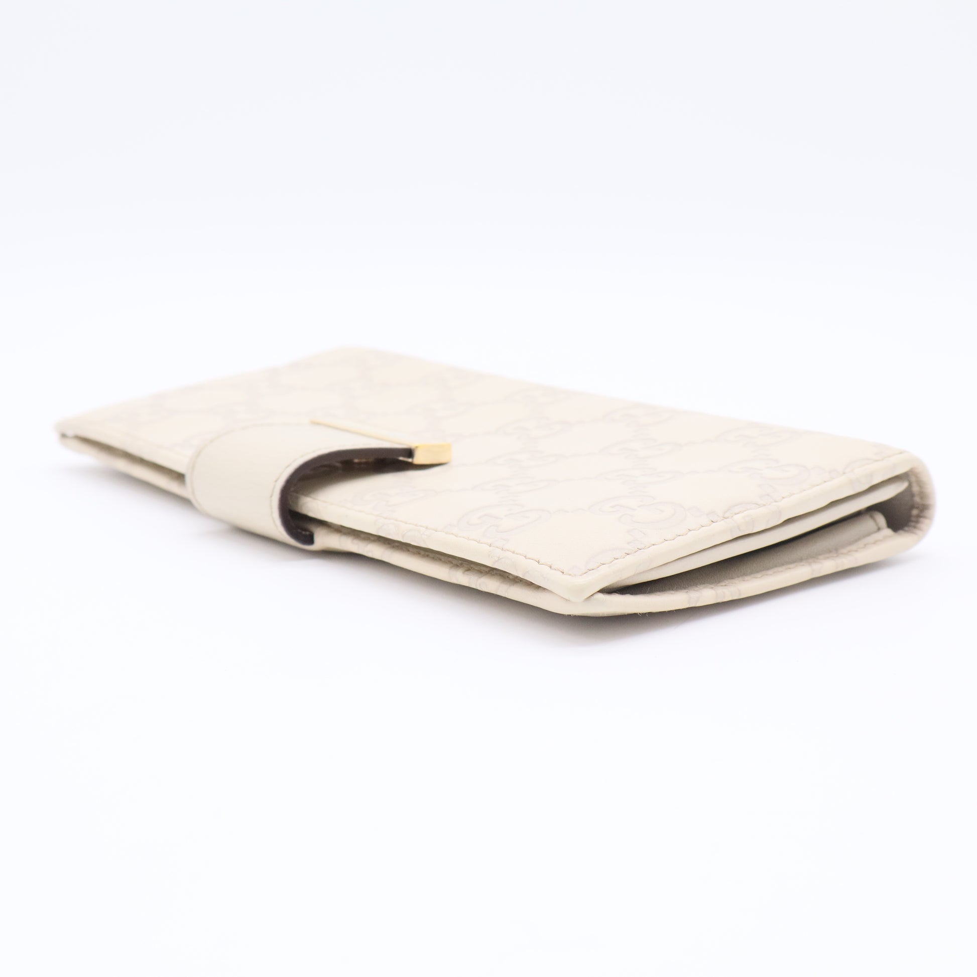 Guccissima Margaux Calfskin Icon Bar Continental Flap Wallet Mystic White