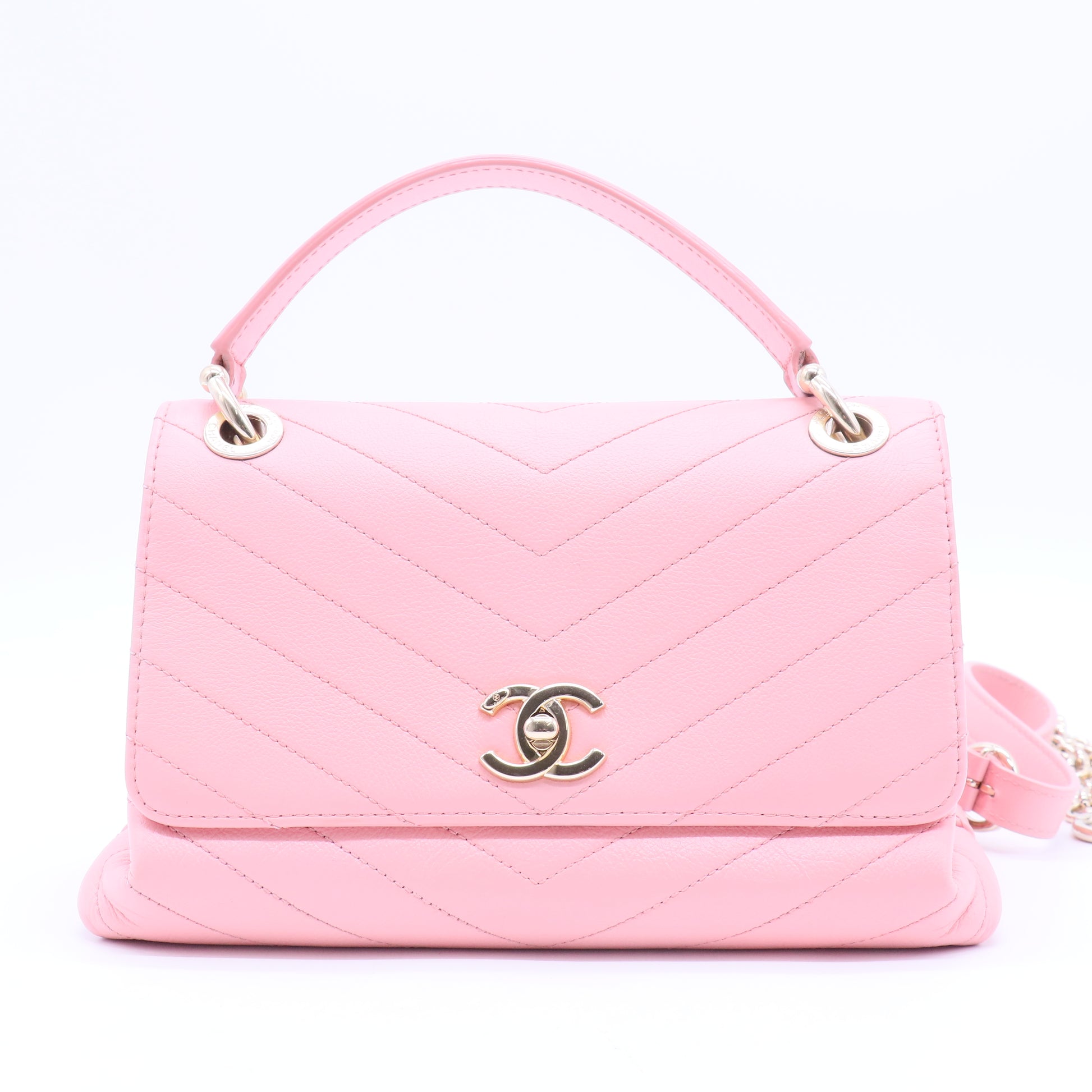 Chevron Chic Top Handle Bag Chevron Calfskin Smal