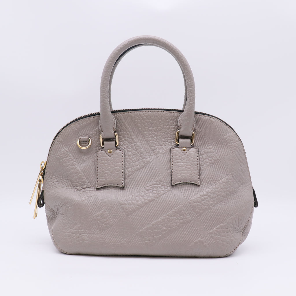 Burberry Heritage Grain Check Embossed Small Orchard Bowling Bag in Taupe Gray B23103