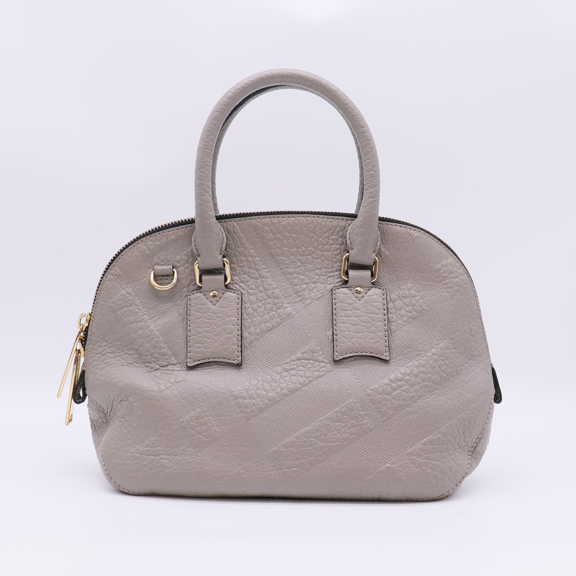 Burberry Heritage Grain Check Embossed Small Orchard Bowling Bag in Taupe Gray B23103