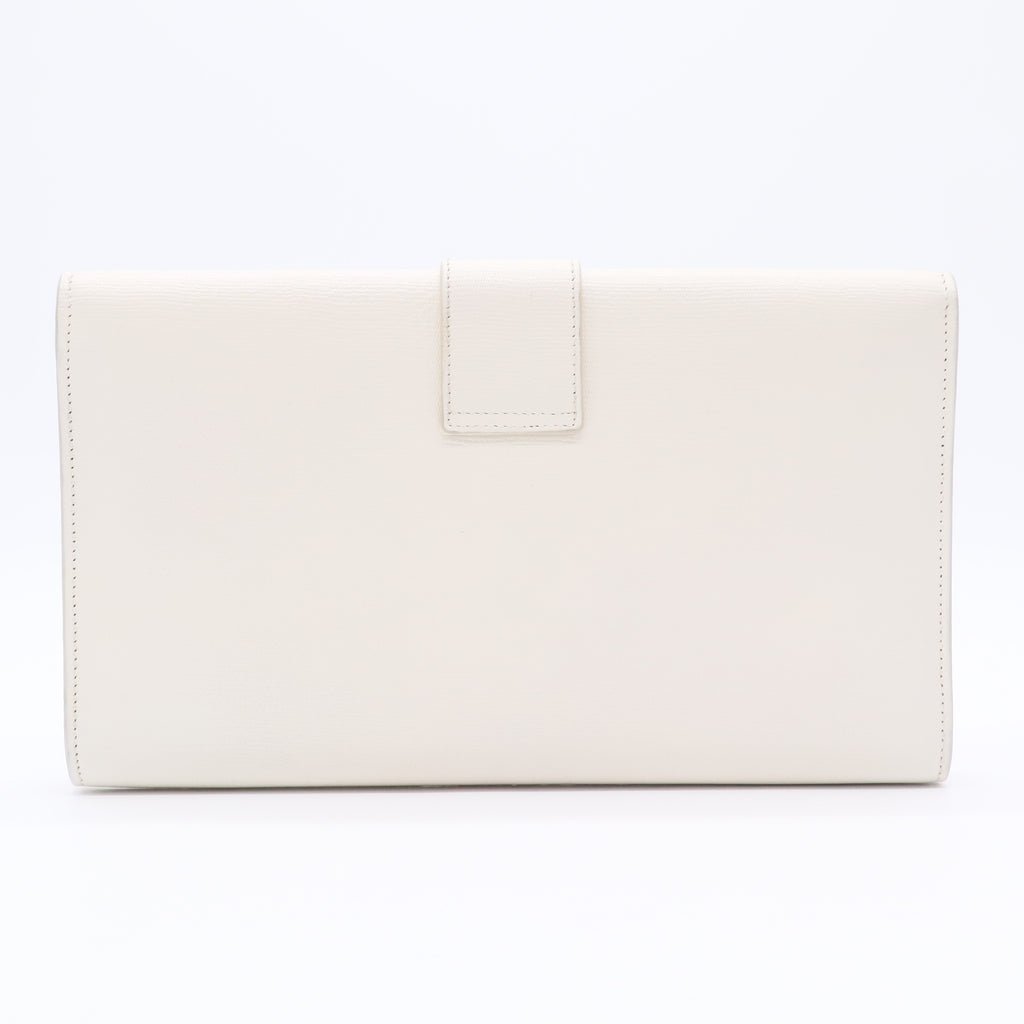 Textured Calfskin Classic Y Ligne Clutch White