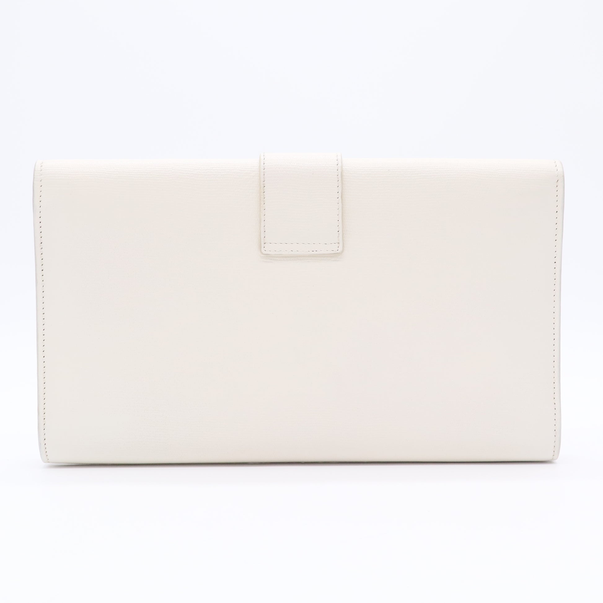 Textured Calfskin Classic Y Ligne Clutch White
