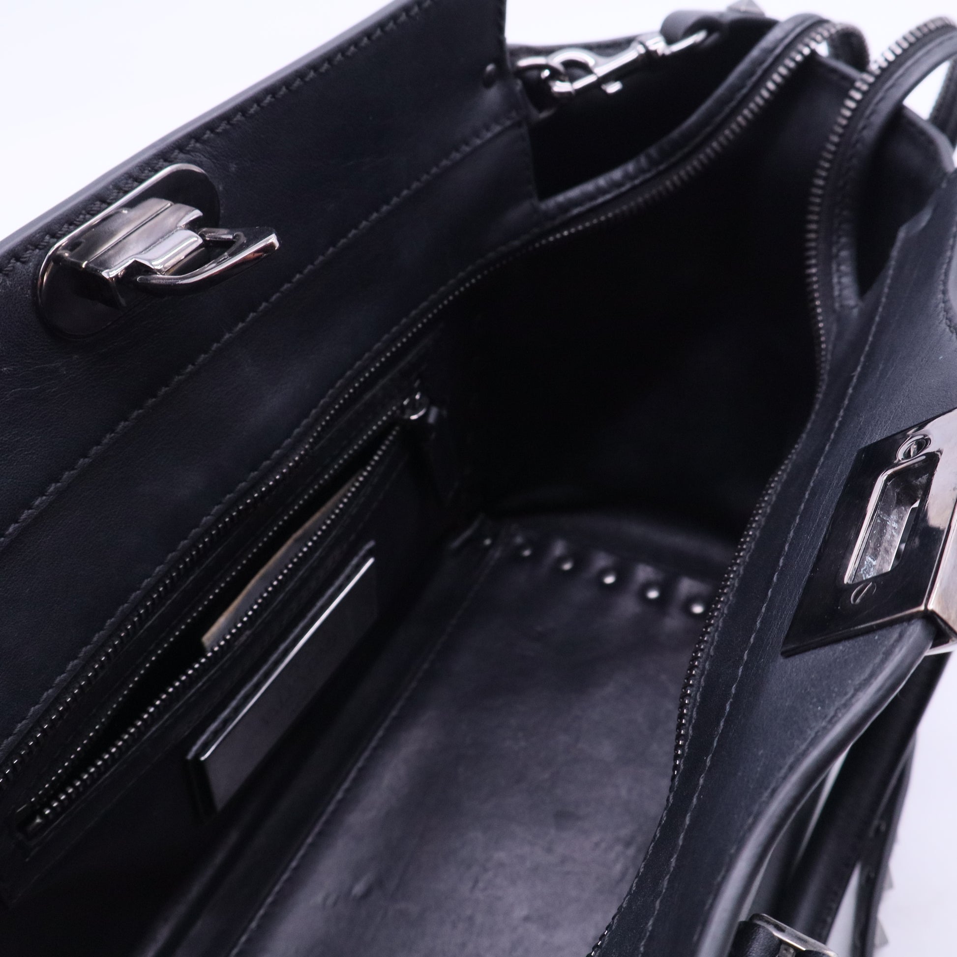 Black Leather Mini Rockstud Trapeze Tote B12321
