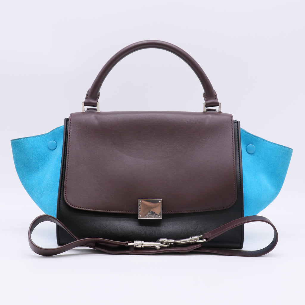 Tricolor Leather and Suede Medium Trapeze Bag B23089