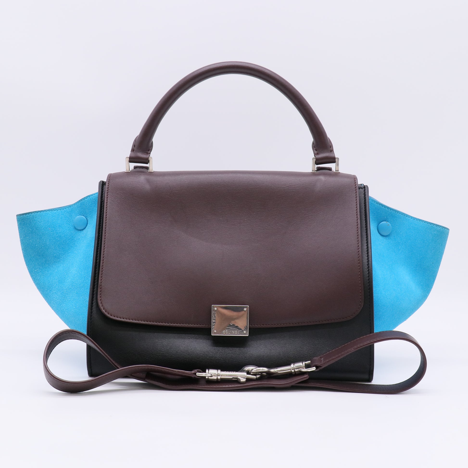 Tricolor Leather and Suede Medium Trapeze Bag B23089