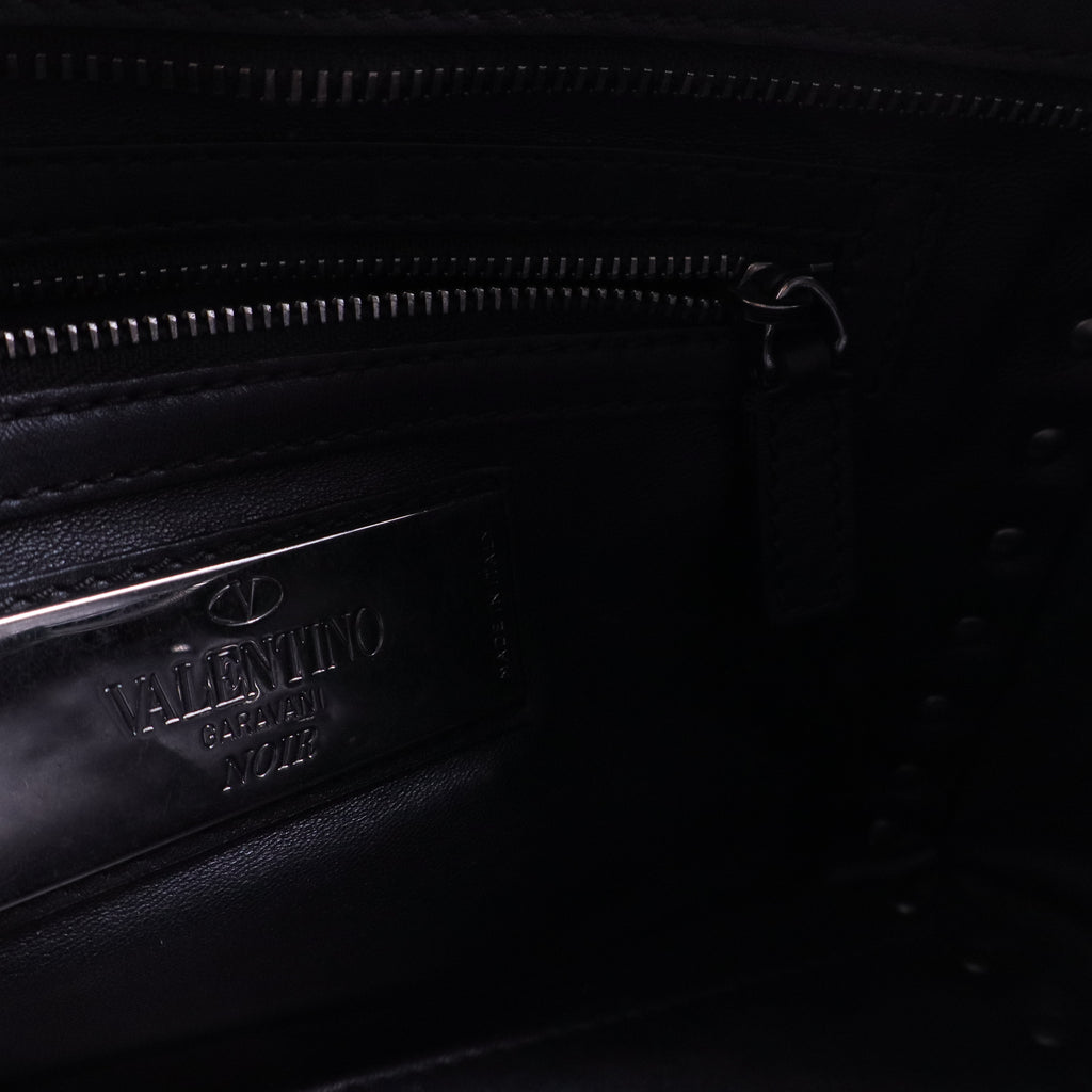 Black Leather Mini Rockstud Trapeze Tote B12321