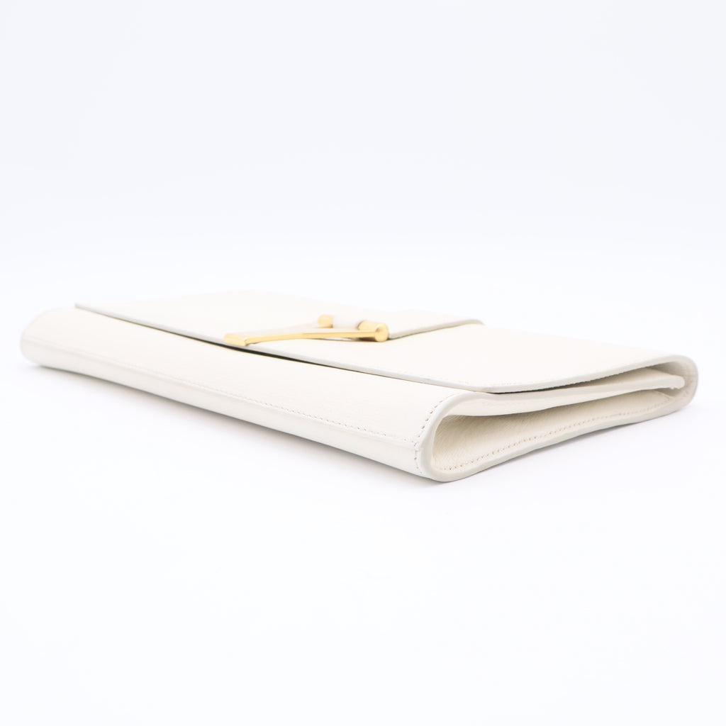Textured Calfskin Classic Y Ligne Clutch White