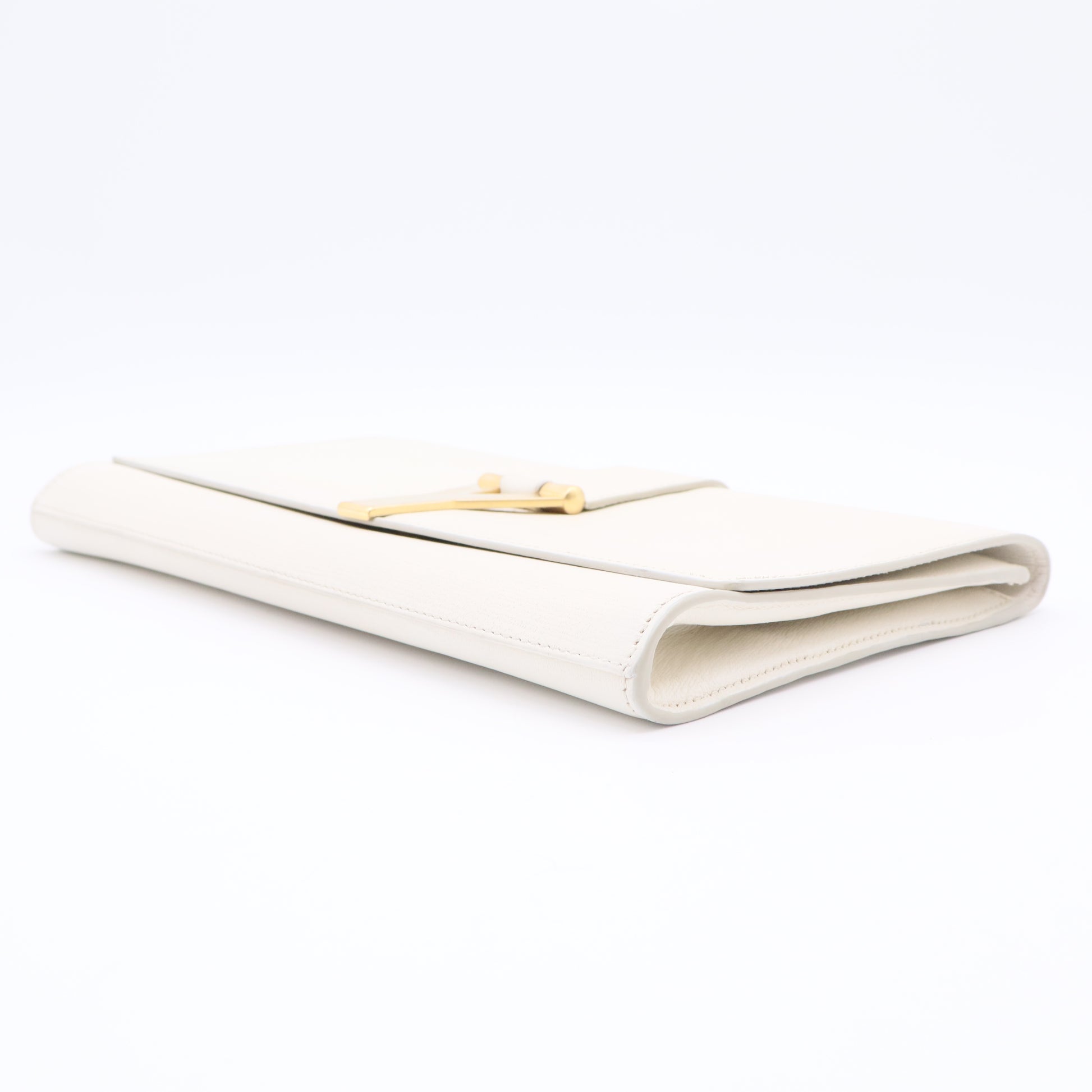 Textured Calfskin Classic Y Ligne Clutch White