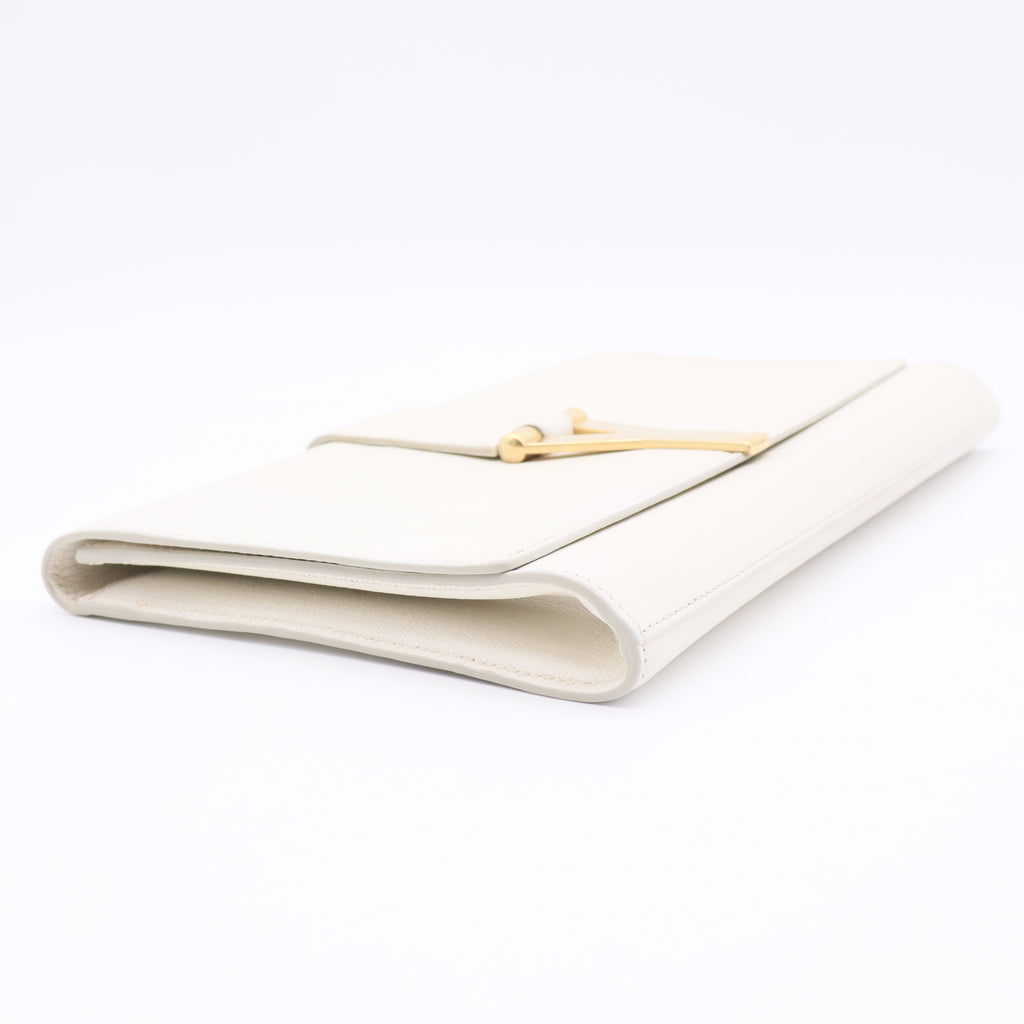 Textured Calfskin Classic Y Ligne Clutch White