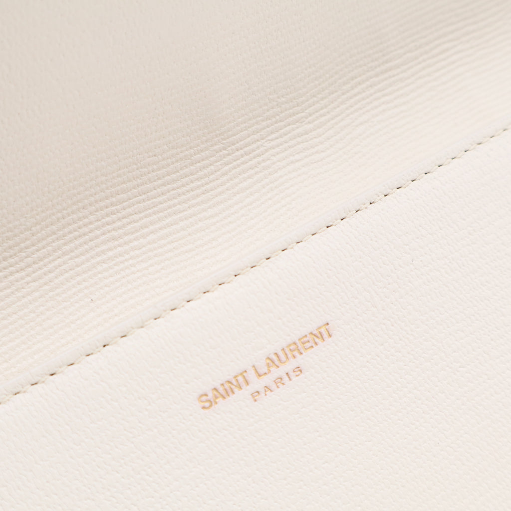 Textured Calfskin Classic Y Ligne Clutch White