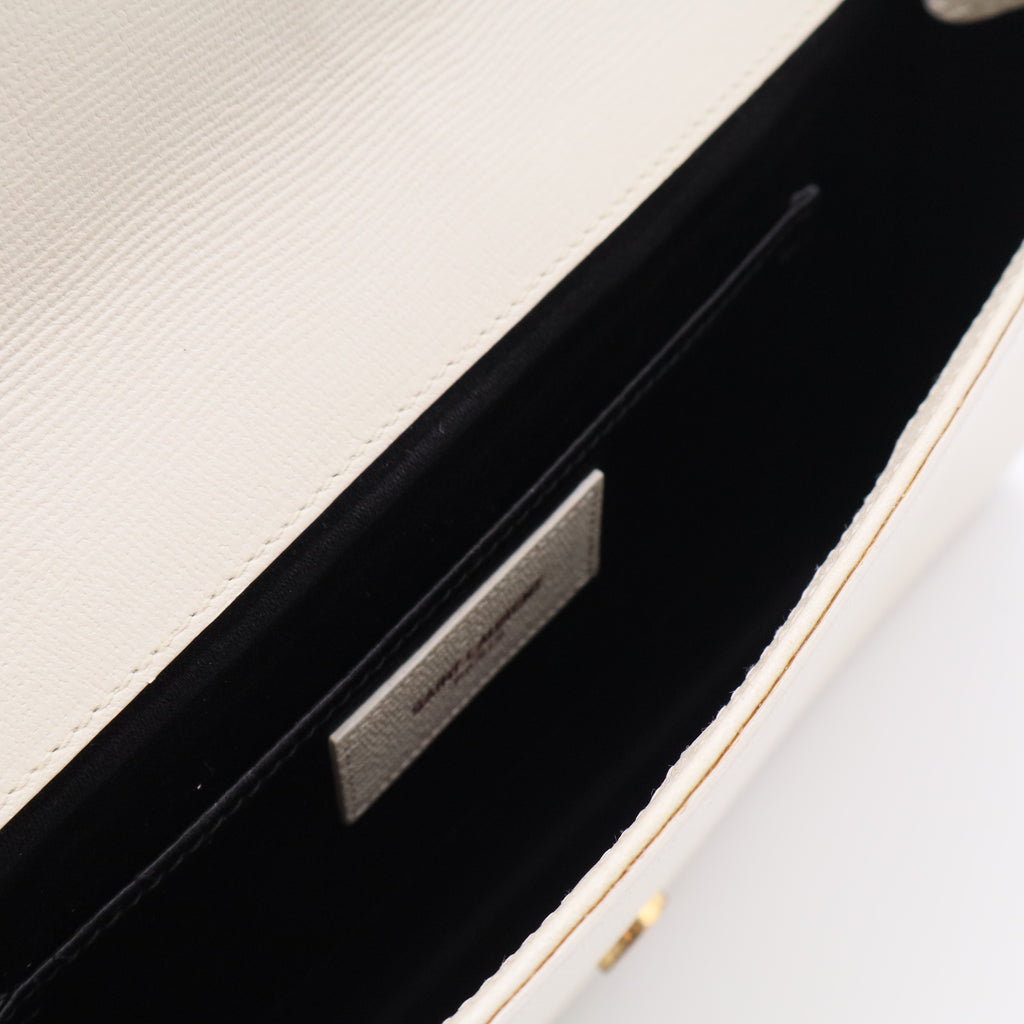 Textured Calfskin Classic Y Ligne Clutch White
