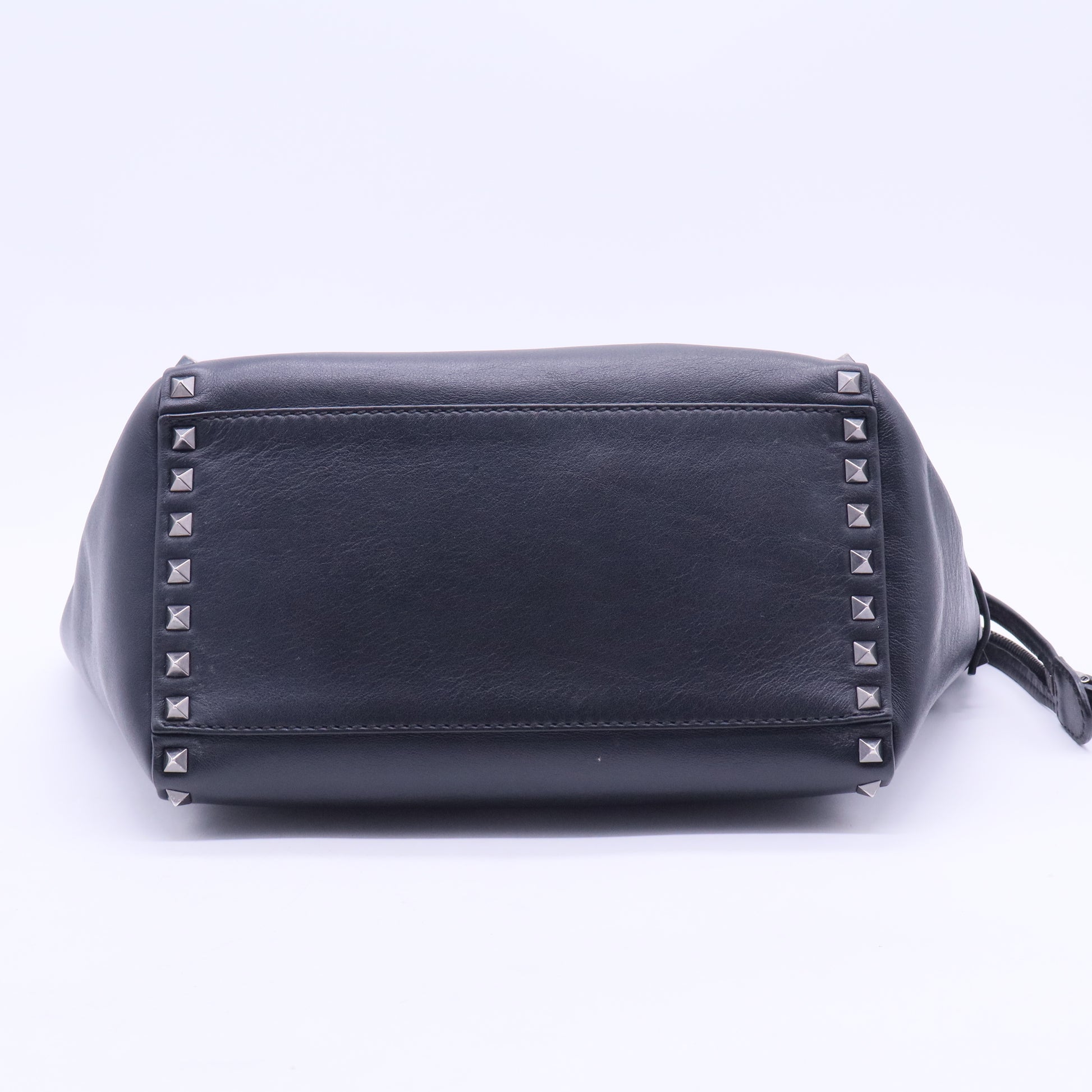 Black Leather Mini Rockstud Trapeze Tote B12321