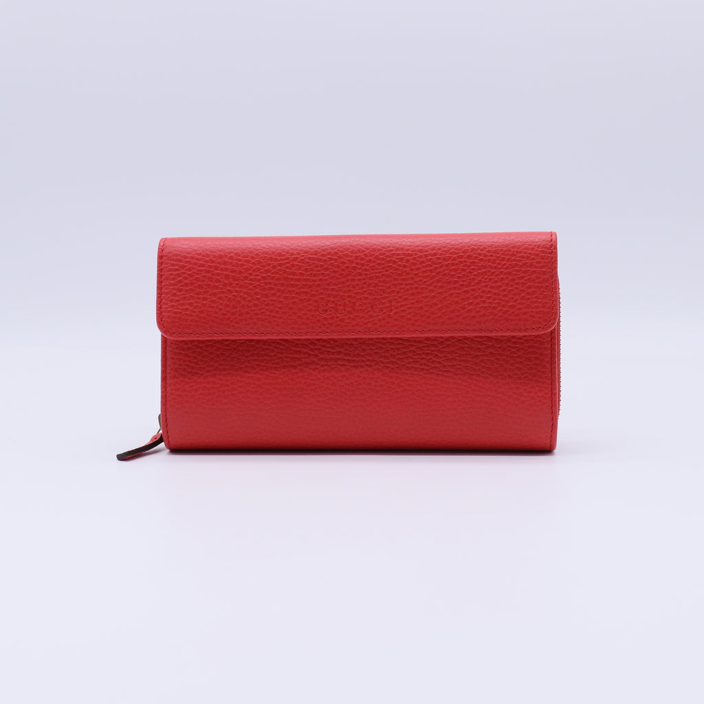 Gucci Grained Leather Interlocking G Continental Flap Wallet W21422