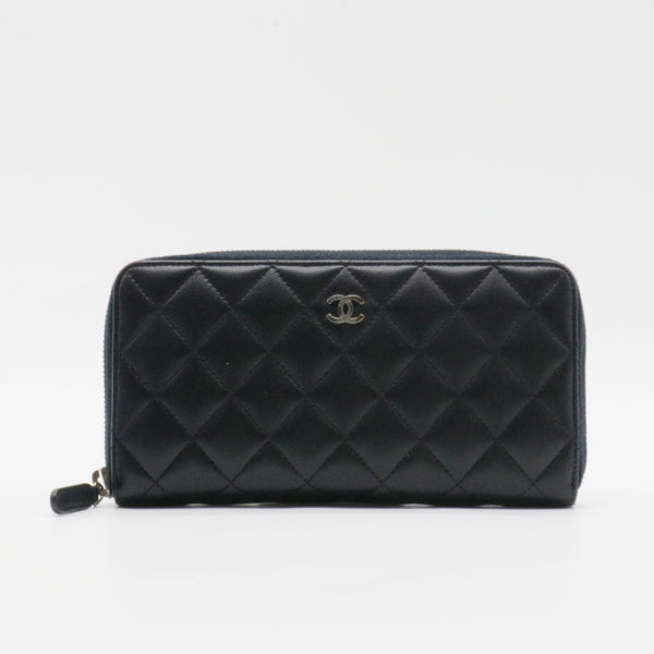 Zip Around Wallet Quilted Lambskin Long