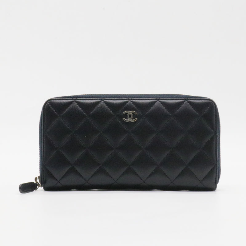 Zip Around Wallet Quilted Lambskin Long