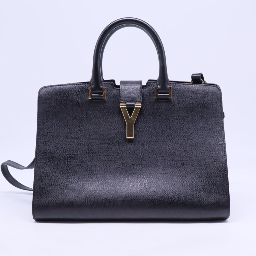 extured Leather Classic Small Cabas Y Bag Black B20762