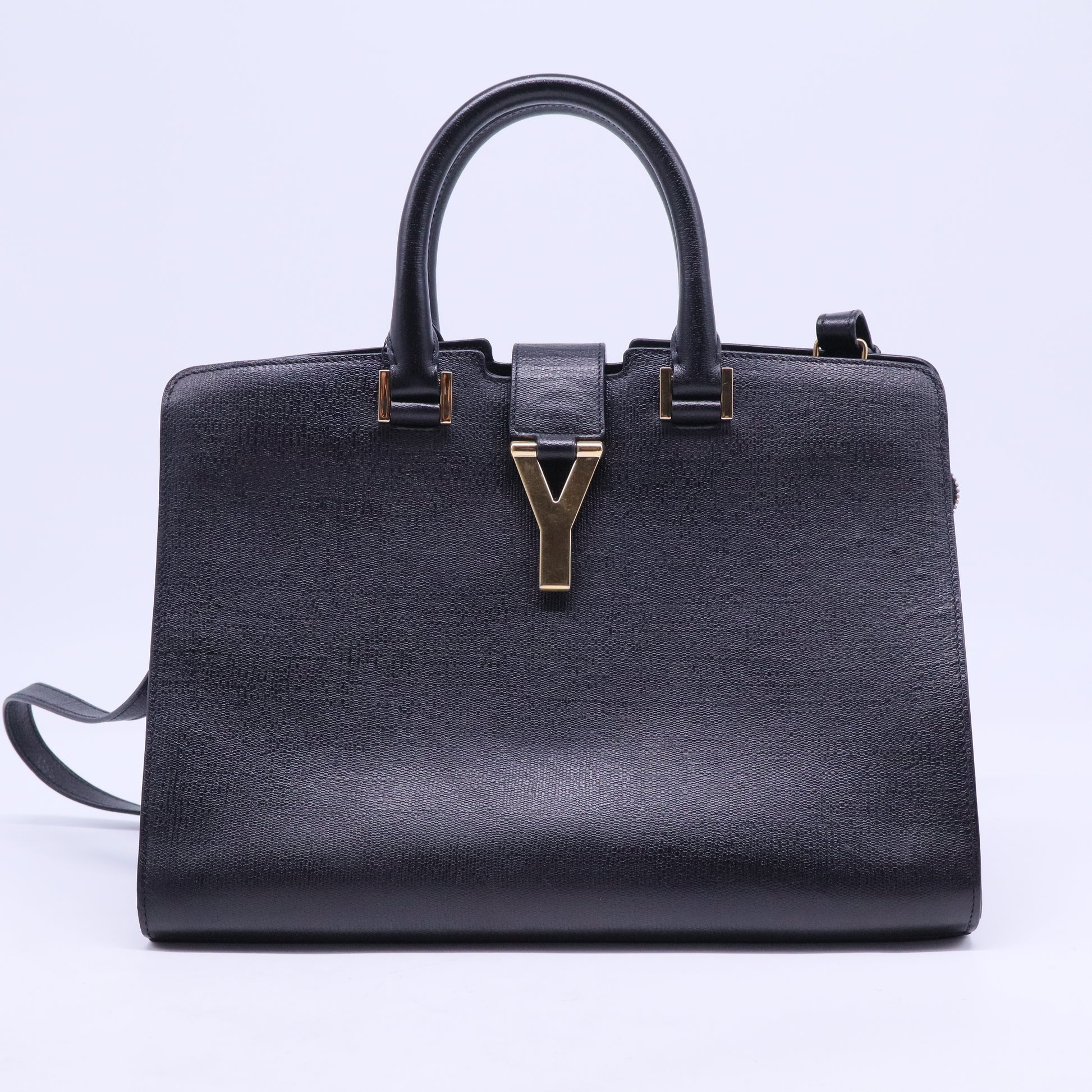 extured Leather Classic Small Cabas Y Bag Black B20762