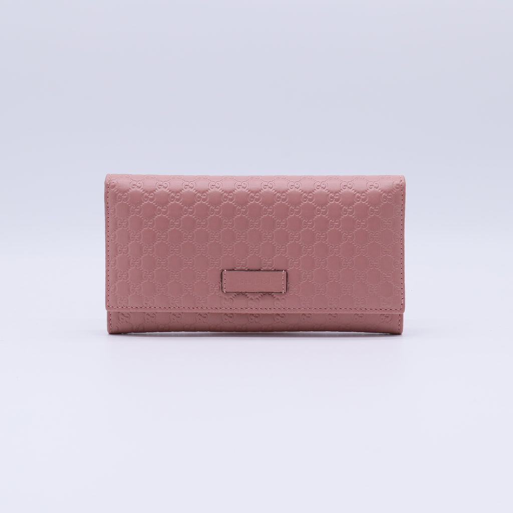 Gucci Microguccissima Leather Soft Pink Continental Flap Wallet W21429