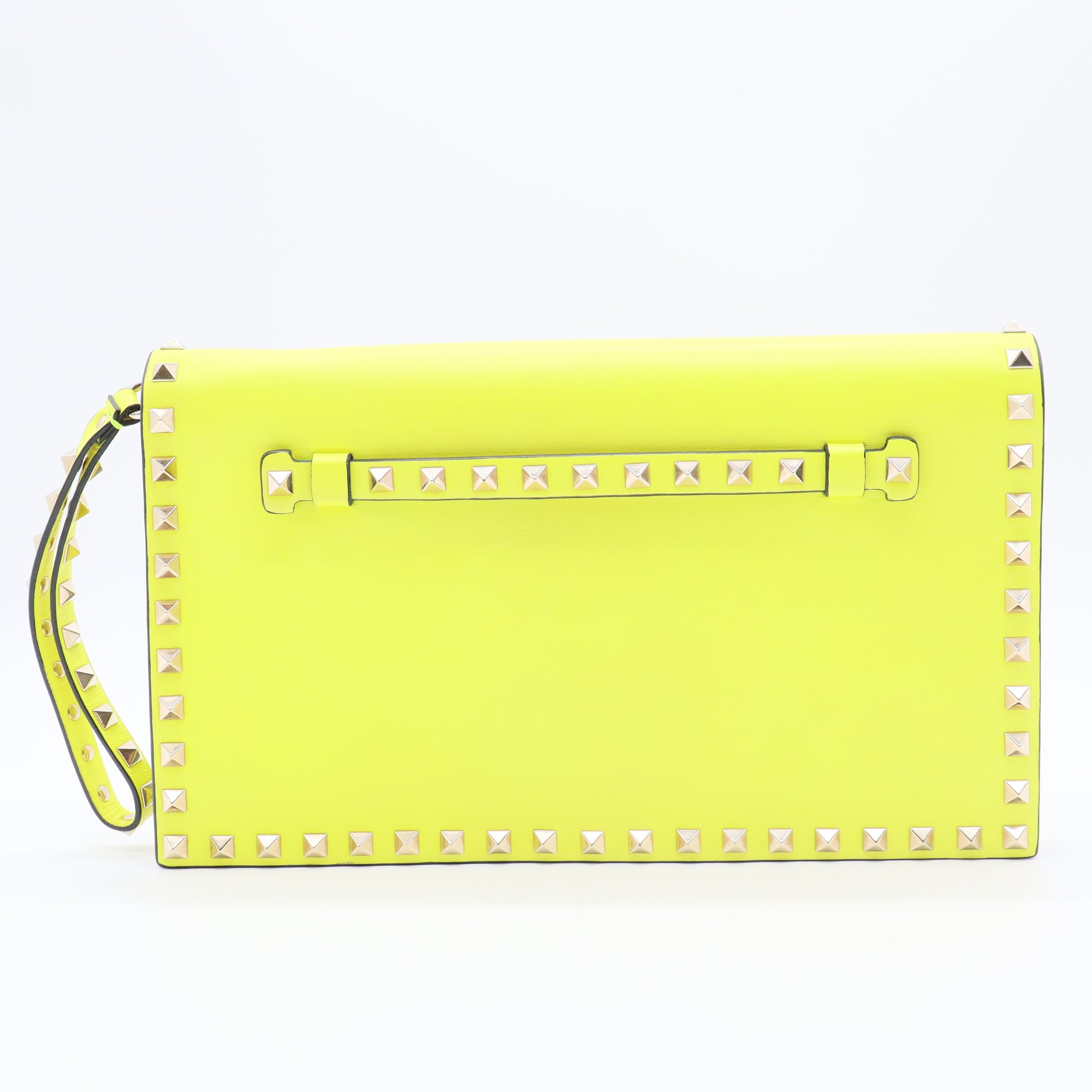 Yellow Leather Rockstud Clutch Bag