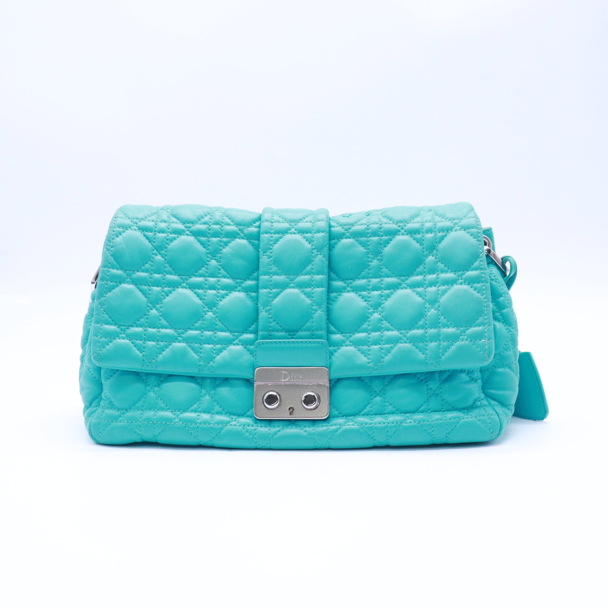 Christian Dior Turquoise Cannage Quilted Lambskin New Lock Flap Bag Twins LDZ817