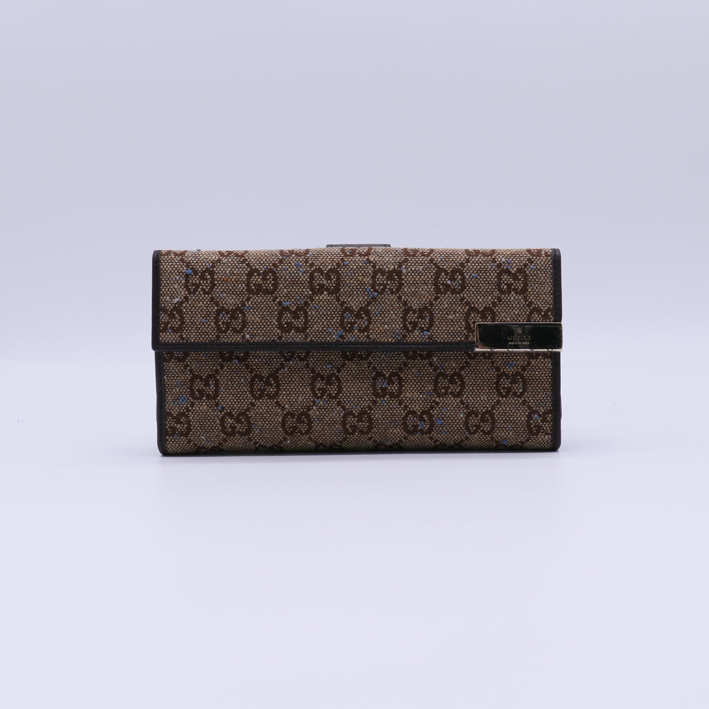 Gucci GG Canvas Metal Bar Trifold Wallet W21426