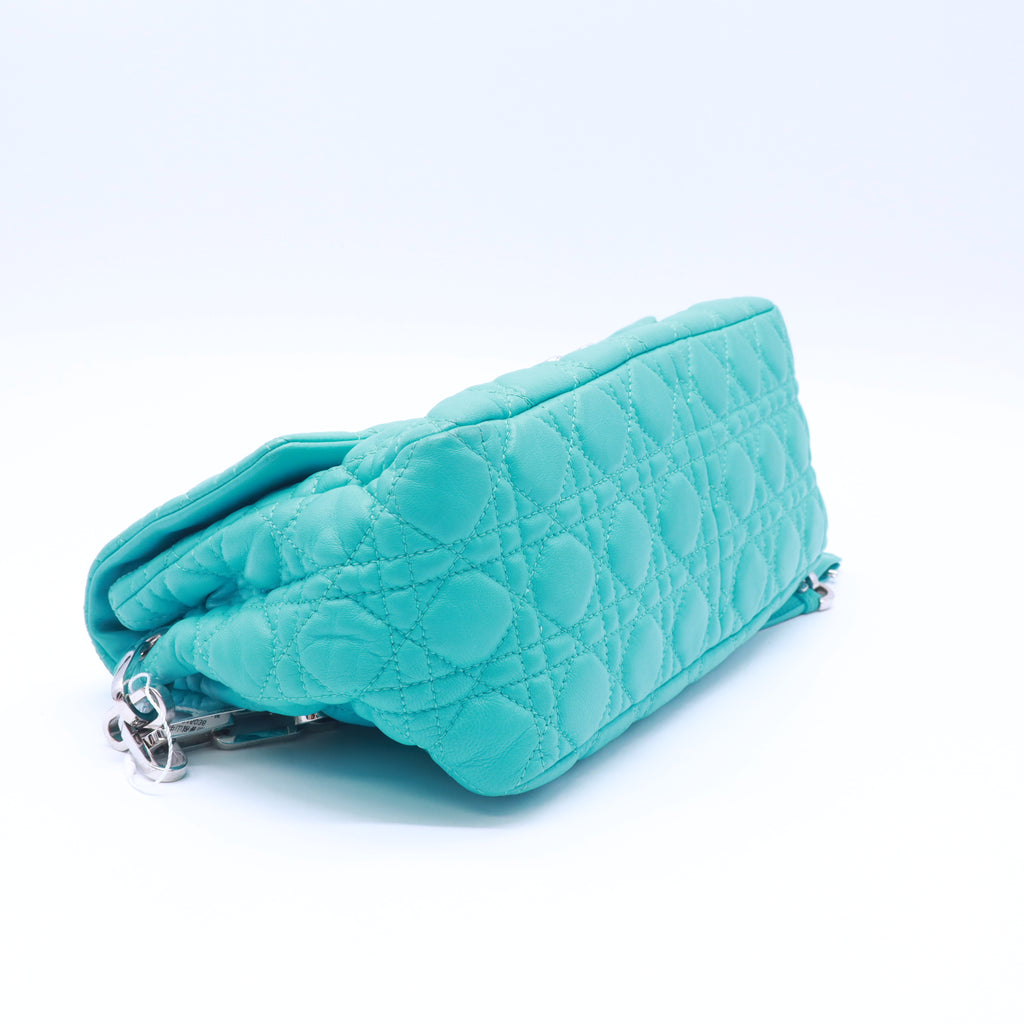 Christian Dior Turquoise Cannage Quilted Lambskin New Lock Flap Bag Twins LDZ817