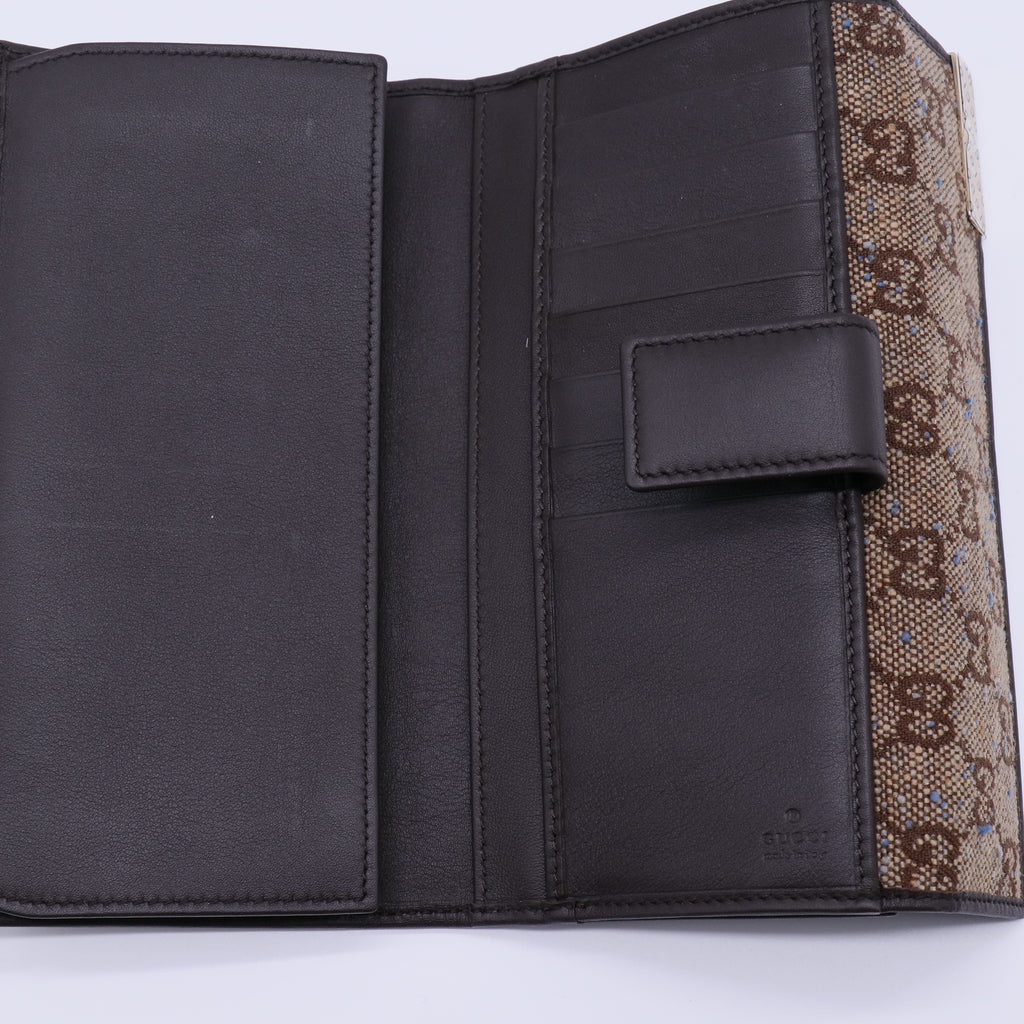 Gucci GG Canvas Metal Bar Trifold Wallet W21426