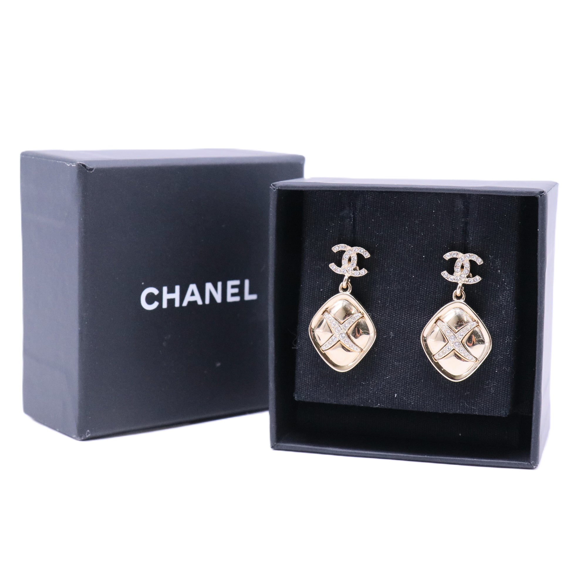CC Logo Diamond-Accented Rhombus Drop Earrings