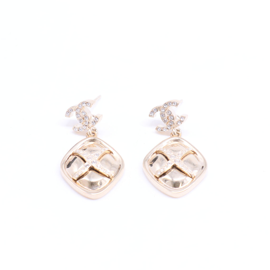 CC Logo Diamond-Accented Rhombus Drop Earrings