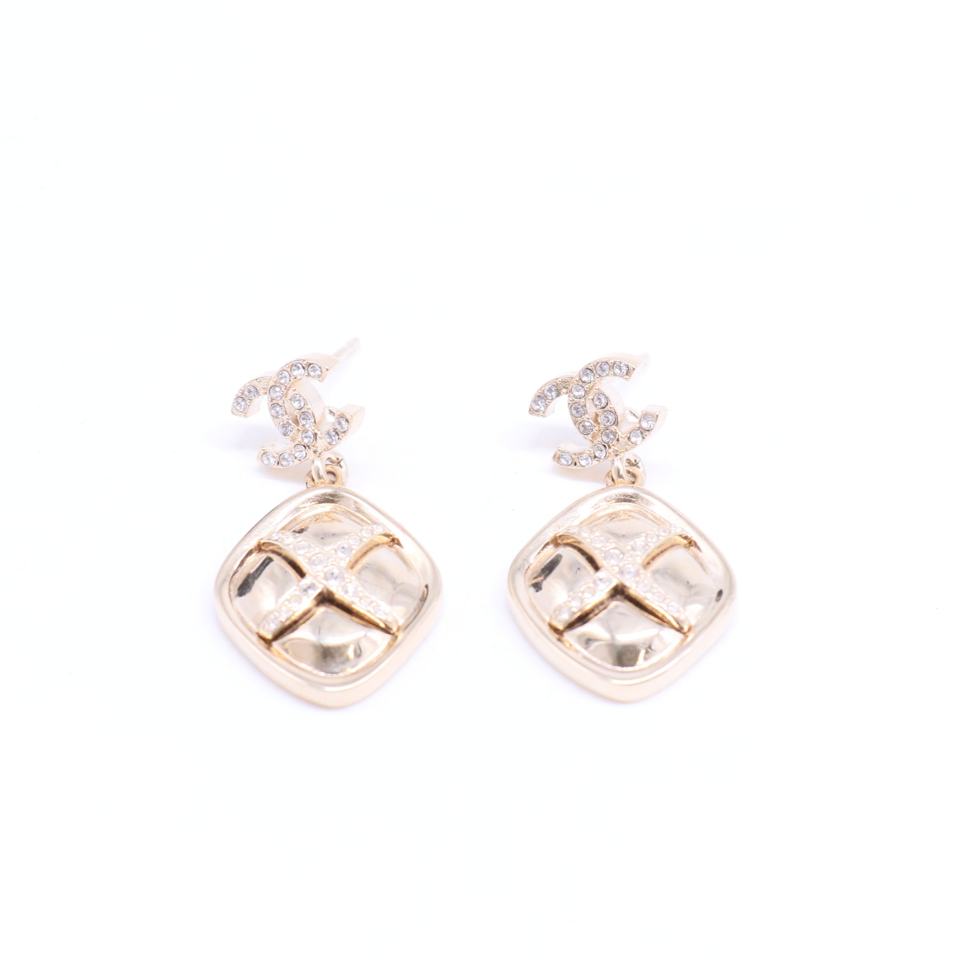 CC Logo Diamond-Accented Rhombus Drop Earrings