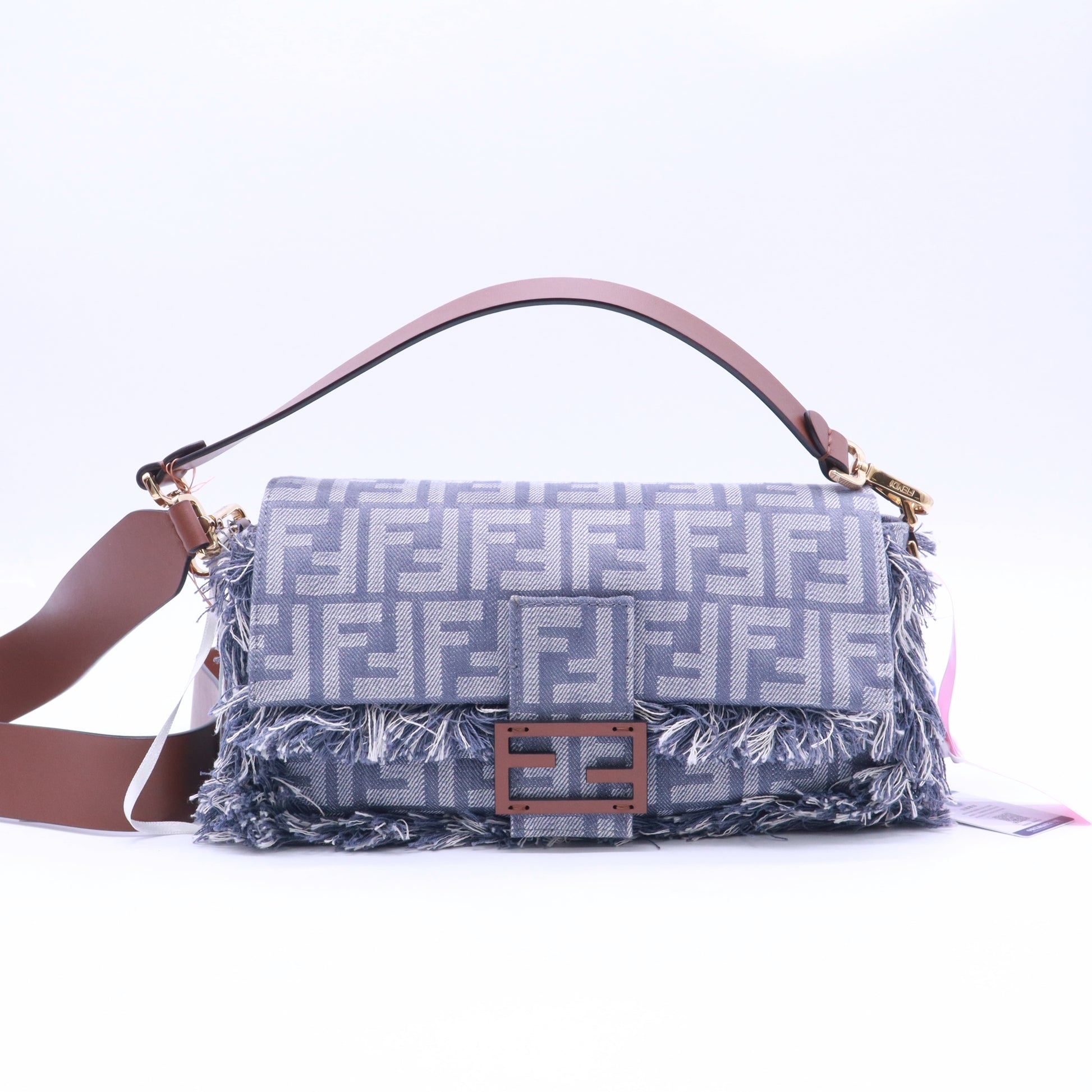 Fendi Denim Jacquard Fringe Baguette Bag Twins LDJ5443