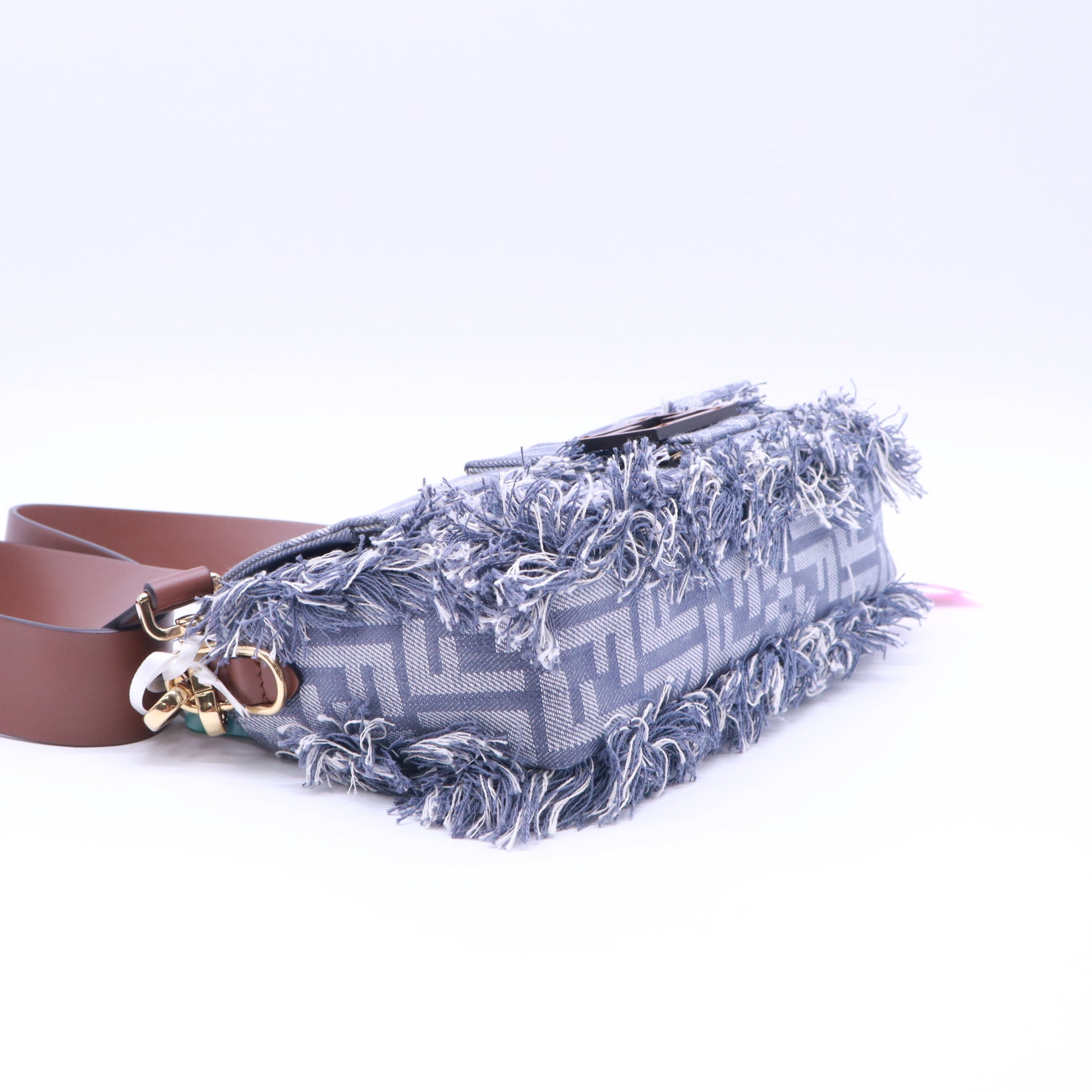 Fendi Denim Jacquard Fringe Baguette Bag Twins LDJ5443