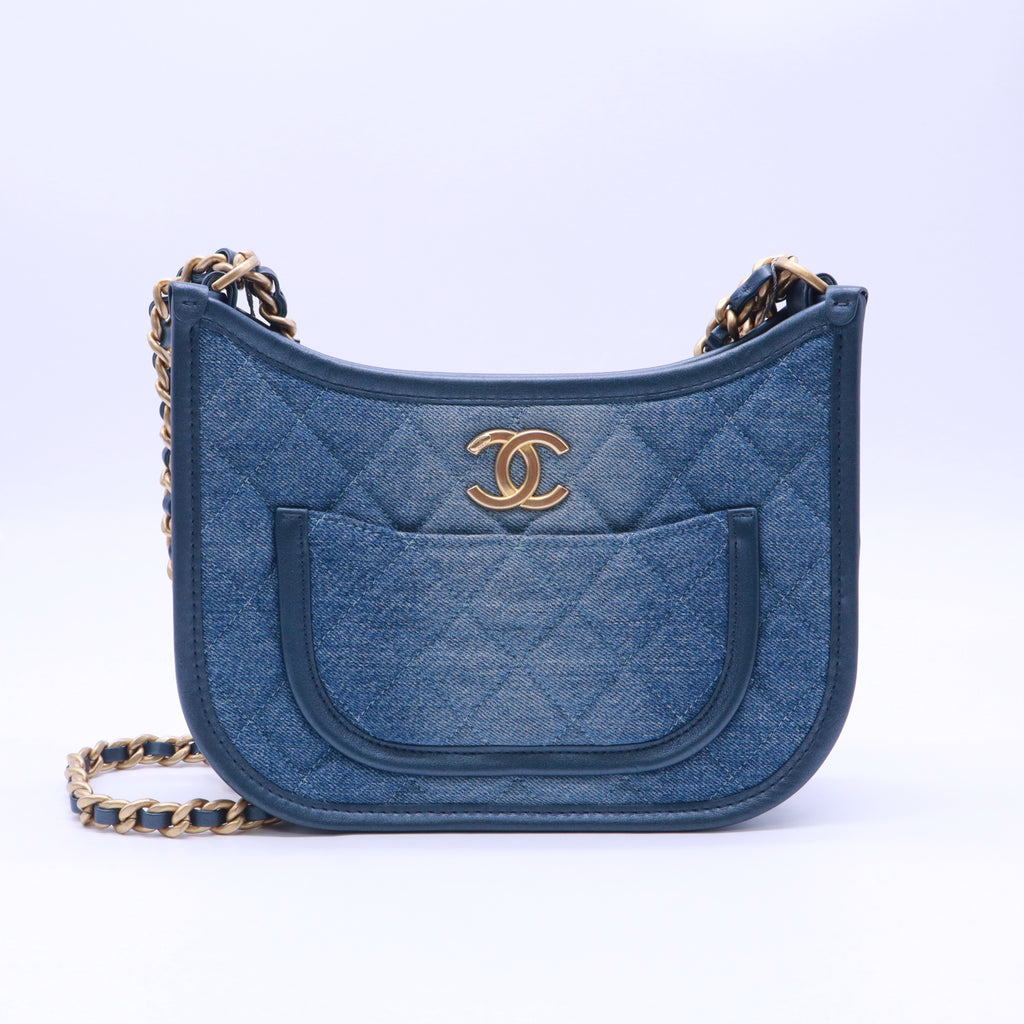 Chanel Quilted Denim Small Hobo Bag Twins LDJ5437