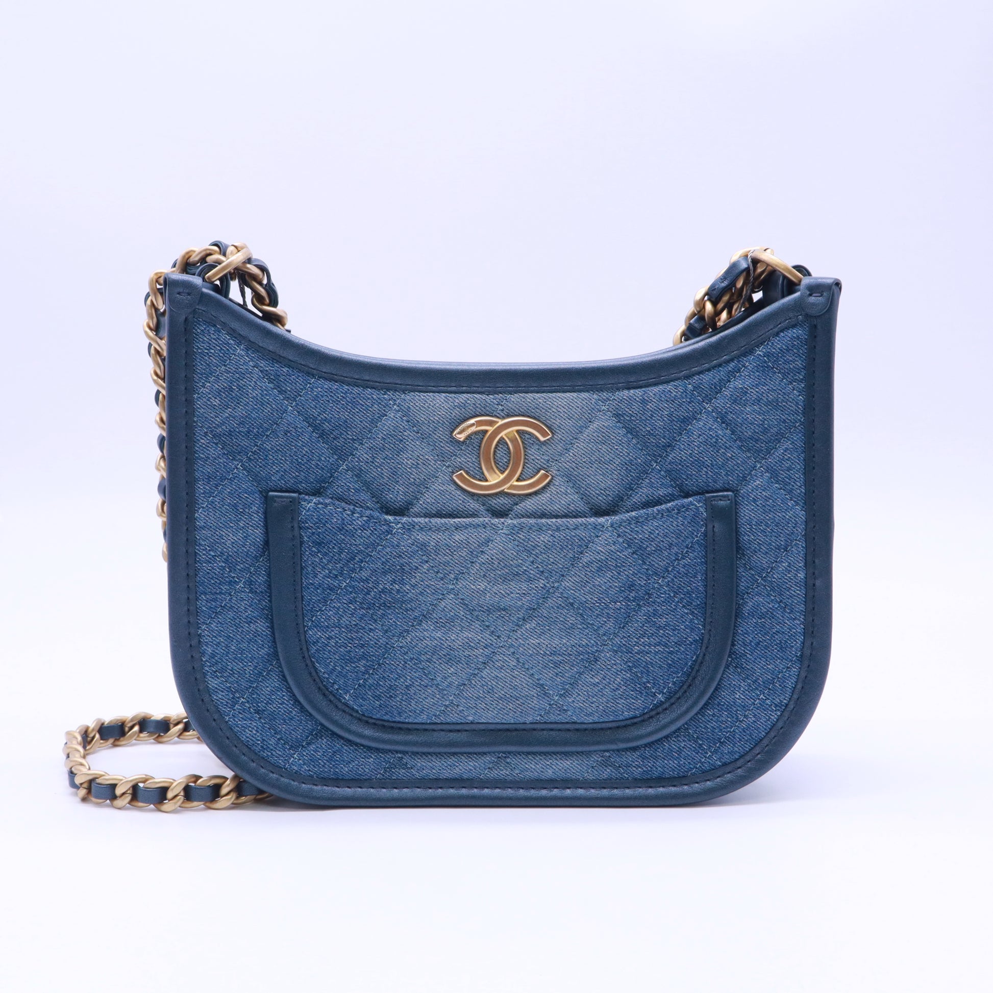 Chanel Quilted Denim Small Hobo Bag Twins LDJ5437