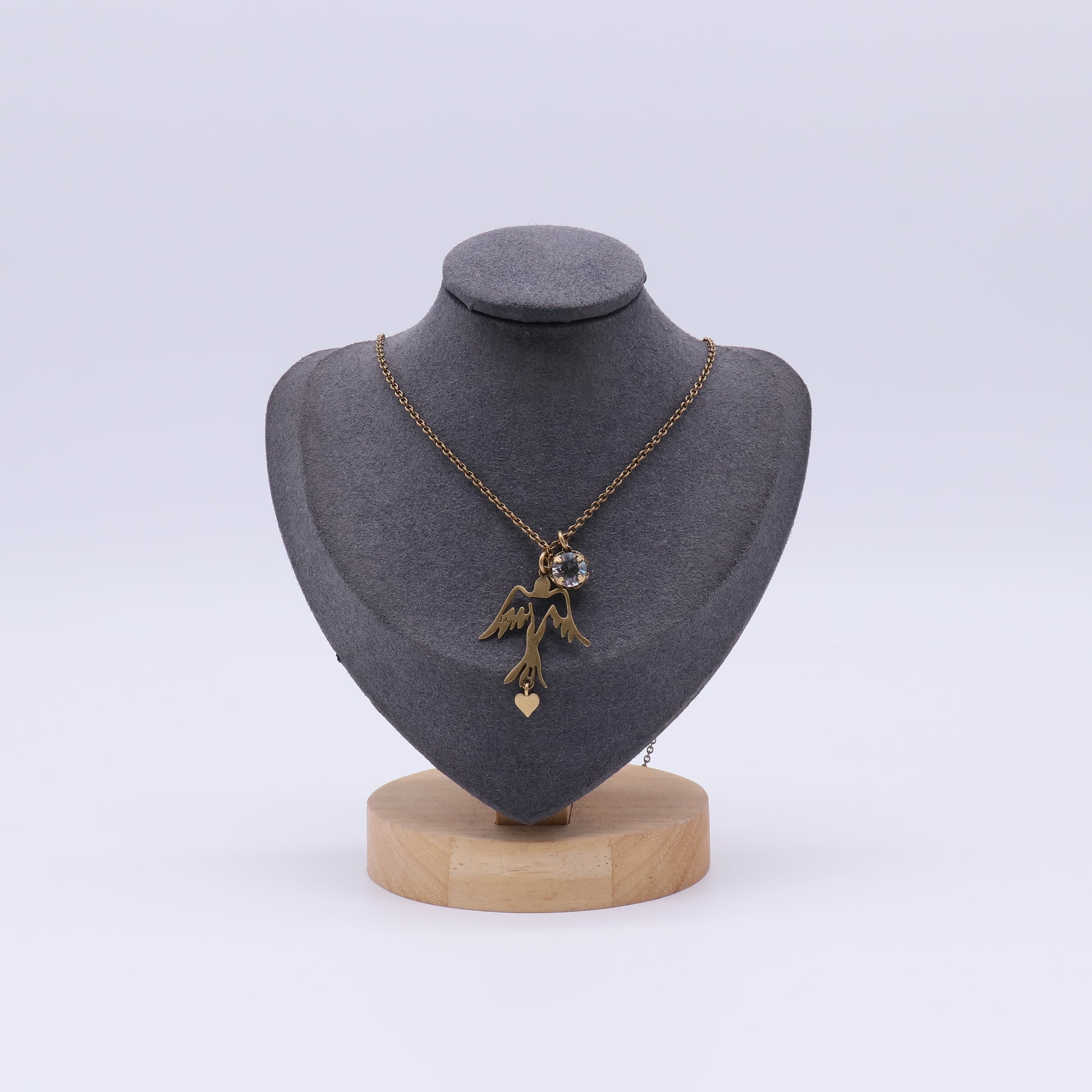 Christian Dior Vintage Brass Bird & Heart Pendant Necklace W21449
