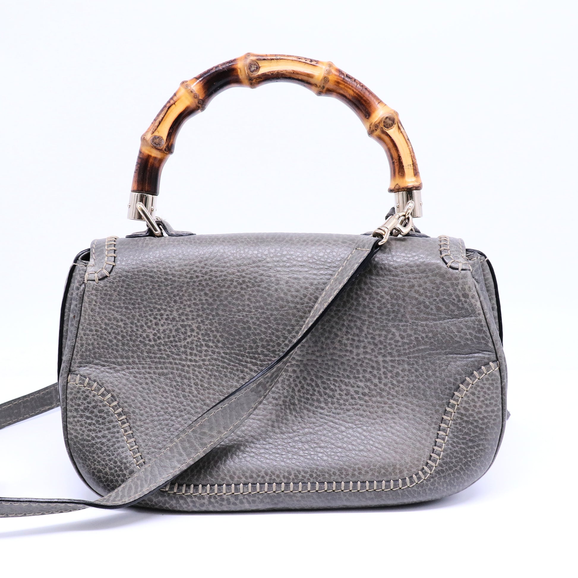 New Convertible Bamboo Top Handle Bag Leather Medium Twins