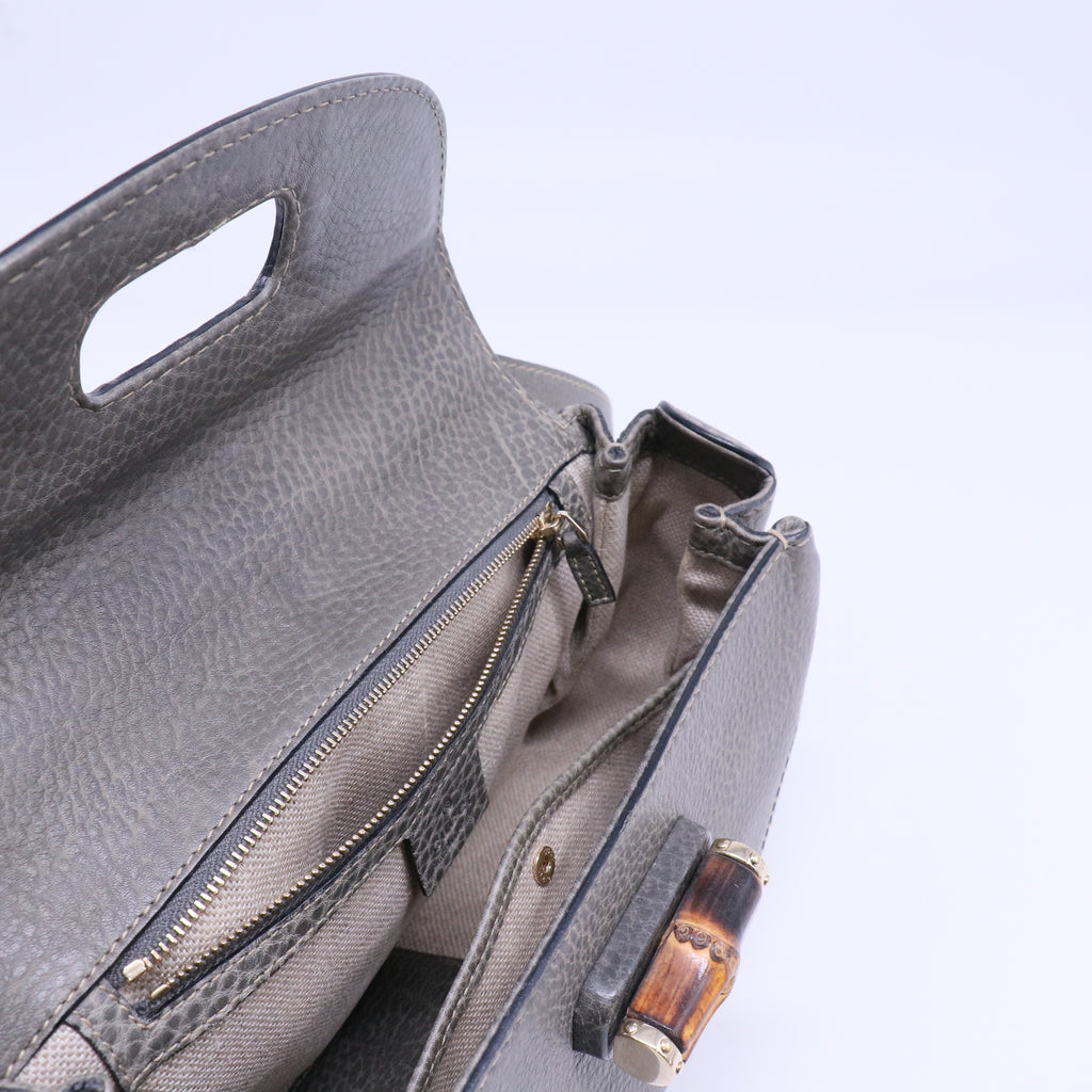 New Convertible Bamboo Top Handle Bag Leather Medium Twins