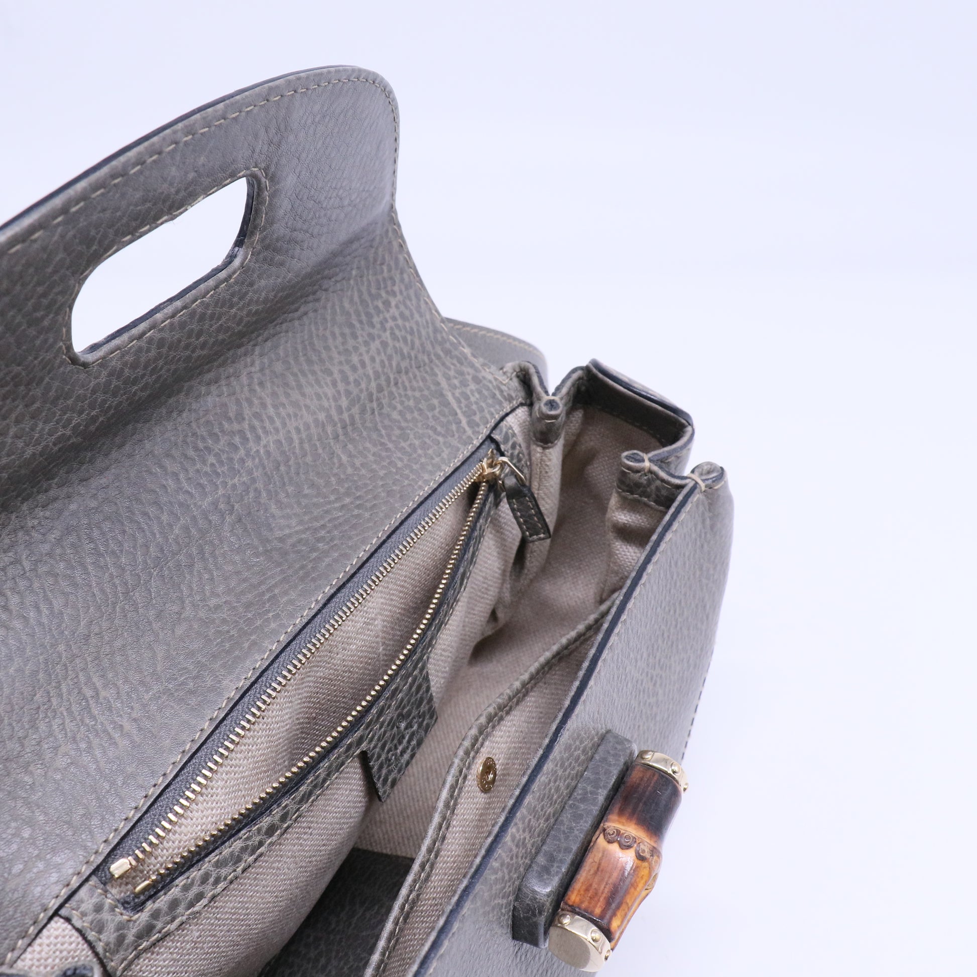 New Convertible Bamboo Top Handle Bag Leather Medium Twins