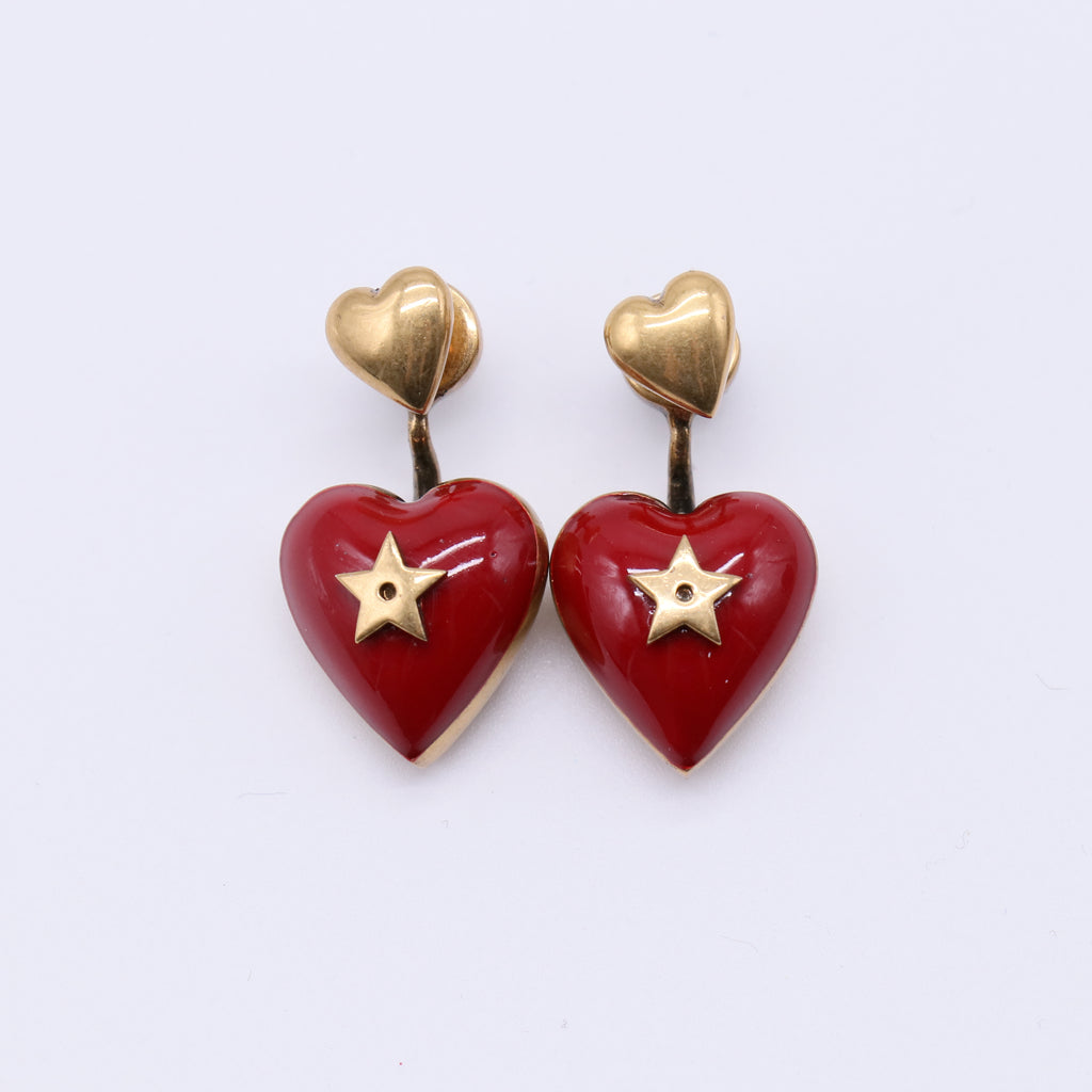 Christian Dior Dioramour Brass Gold Red Enamel Heart Earrings W21432