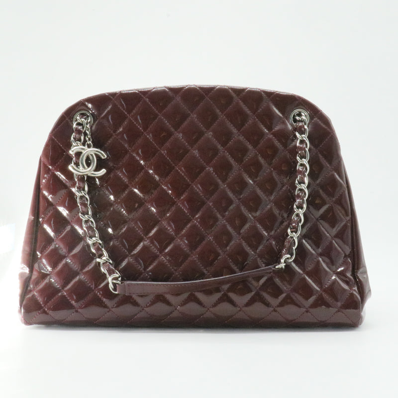 Patent Quilted Maxi Just Mademoiselle Bowling Bag Burgundy