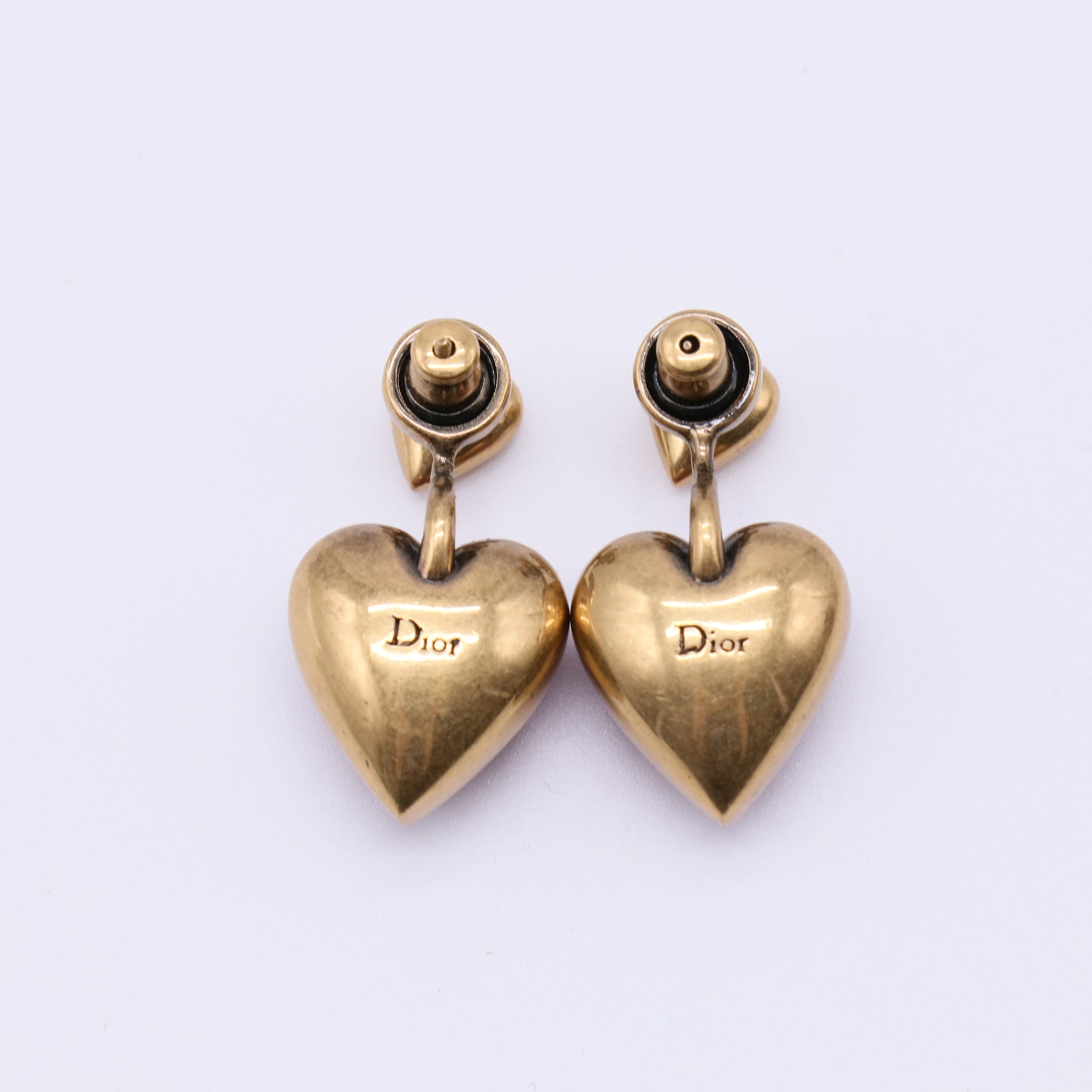 Christian Dior Dioramour Brass Gold Red Enamel Heart Earrings W21432