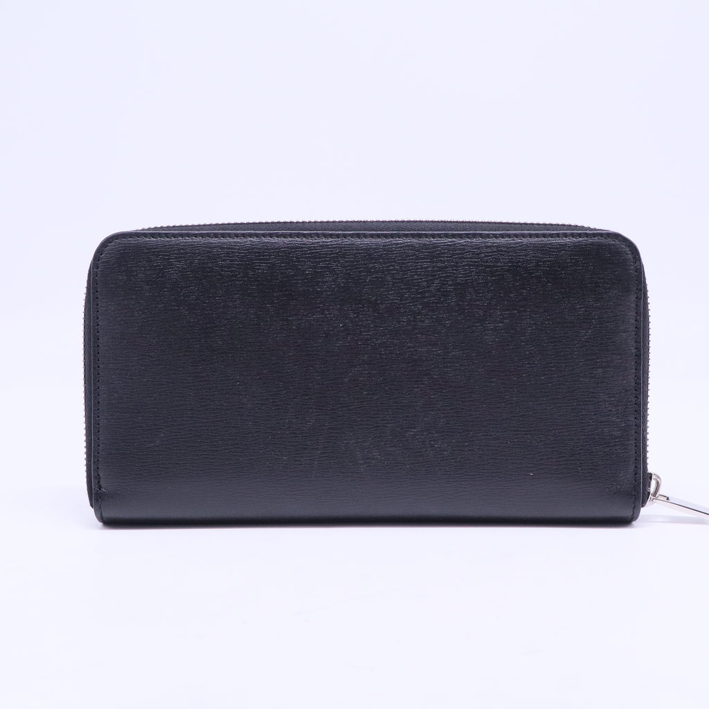 Black leather wallet with a metal bee motif W20553